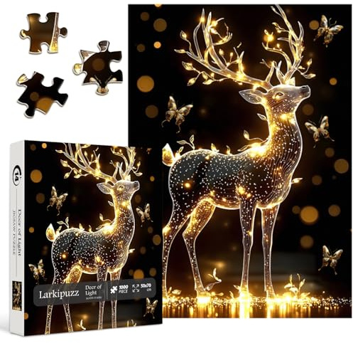 Deer Puzzles for Adults 1000 Pieces, Larkipuzz Impossible Butterfly Jigsaw Puzzle Crystal Art, Difficult Unique Sparkling Animal Theme as Home Decor