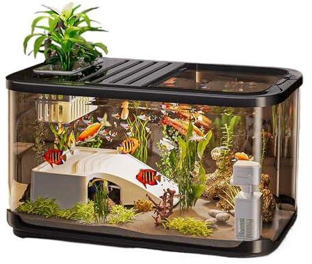 Set de iniciación para Acuario, aireado, contenedor de Peces Betta, hábitat con escalones para Plantas de Salada y Agua Dulce, decoración de Tortugas, Paisaje, Vida acuática