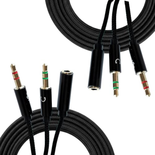 Lot de 2 Adaptateur Jack Audio Stéréo 3,5mm – Adaptateur Casque PC Double Jack 3,5mm Mâle vers 2 Femelles, Splitter Jack 25CM, Compatible avec Ordinateur, Tablette, Haut-parleur, Micro Casque