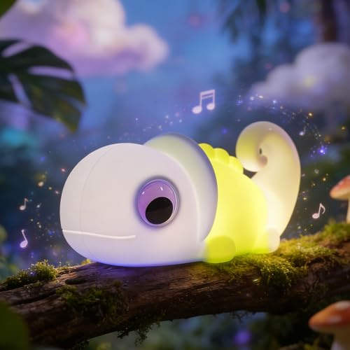 Gemmac Nachtlicht Kinder Lampe Chamäleon, 7 Farben Einstellung Silikon Nachtlampe Dimmbar mit Timer Touch-Steuerung 5 Weißes Rauschen LED USB Tier Nachtischlampe Schlafzimmer Home Geburtstags Geschenk