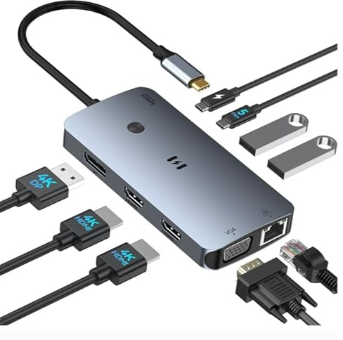 SELORE Station d'accueil USB C 4 Moniteurs 2HDMI DP VGA pour PC Portable