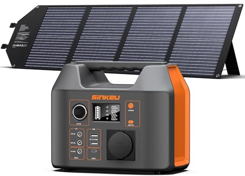 SinKeu 296Wh Tragbare Powerstation mit Solarpanel 100W | Solargenerator mit 230 V AC-Ausgang, 300 W Reine Sinuswelle, LED-Leuchte, Stromgenerator für Camping, Notstrom & Off-Grid