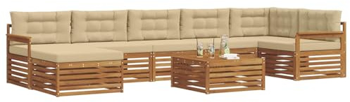 vidaXL Sofagarnituren 8 pcs Natur und Beige Massivholz Akazie, Garten Ecksofa Set, modernes Outdoor-Möbel, strapazierfähig, zum Chillen am Pool, für die Terrasse
