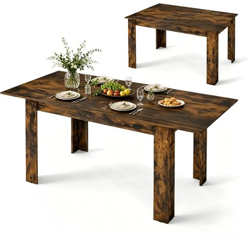 GIANTEX Mesa de Comedor Extensible, 120/158 x 70 x 76 cm, Mesa de Cocina Moderna con Tablero Extensible Patas en Forma de L, para 4-6 Personas, para Comedor, Balcón (Marrón)