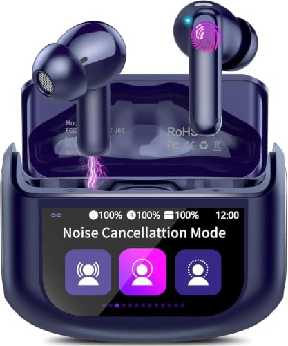 Wireless Earbuds, Bluetooth 5.4 Headphones with Multifunctional Touch Screen, 48H HiFi Stereo Ear buds with ANC/ENC Noise Cancelling/Transparency Mode, IPX7 Earphones with 5 EQ Modes, Deep Blue
