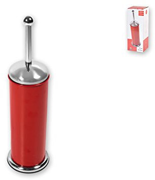 Home Porte Brosse WC, métal, Rouge/Acier, 12 x 12 x 30 cm