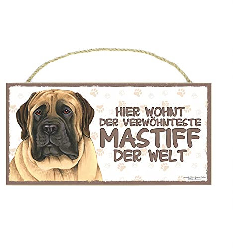 MASTIFF - Haustierschild mit Spruch und realistischer Grafik. Warnschild. Als Tür, Torschild Wanddekoration geeignet. Für Innen oder geschützten Außenbereich. Geschenk für jeden Tierfreund.
