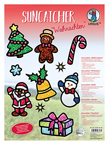 Ursus 21240099 - Suncatcher, Weihnachten, 300 g/qm, 12 Suncatcher, in verschiedenen Größen und Motiven, inklusive Bastelanleitung, ideal als farbenfrohe Fensterdekoration
