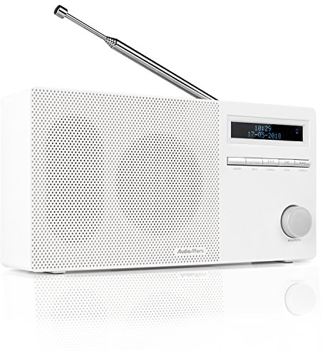 AudioAffairs DAB 010 Digitalradio DAB+, Bluetooth, 8 Std. Akku, kleines UKW Radio mit LCD-Display, SD-Kartenslot, AUX IN & OUT, Senderspeicher, Wecker, Weiß