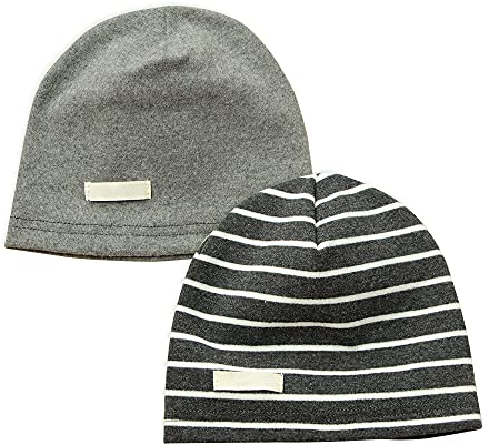 LACOFIA Baby Jungen Beanie Mütze Kinder Weiche Baumwolle Strickmützen Kleinkind Hut 2 Stücke Dunkelgrau S/0-6 Monate