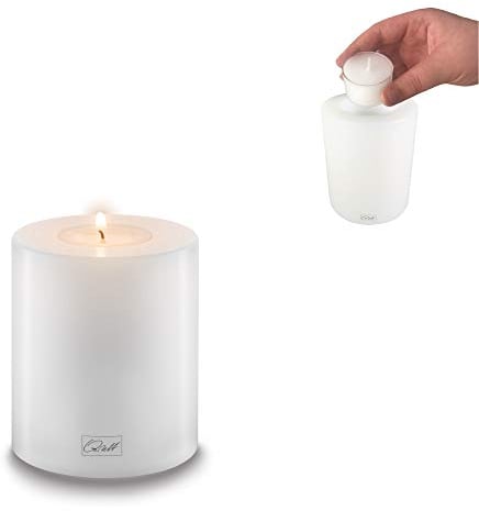 Qult Farluce Trend • Teelichthalter in Kerzenform • Kerze • Kunststoffkerze in Kerzenoptik • Teelichtkerze mit Teelichteinsatz • inkl. Teelicht • weiß (Ø 8 H 9 cm)