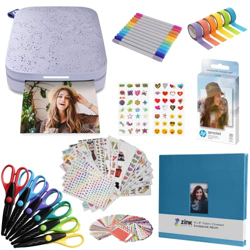 HP Sprocket Impresora fotográfica instantánea portátil de 2x3 Pulgadas (Morado) Kit de álbumes