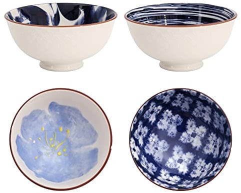 Boho Snack-Schale 4-er Set aus Porzellan - Deko-Schüssel im einzigartigen orientalischen Design - edle Geschirr-Schüssel für Snacks, Kekse, Desserts, Nüsse, Plätzchen, Obst - ca. 500 ml (Design 3)