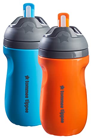 Tommee Tippee 2-Pack Blue and Orange 100% Leak-Proof Insulated Straw Sippy Cups