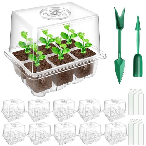 YAUNGEL Mini Serre pour Plantes, 10 Pièces 60 Grande Cellules Intérieure Plateau Semis avec couvercles rehaussés, Bac à semis Pépinière Boîte de Culture Durables, Transparent