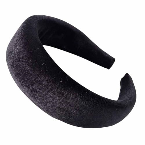 SHTGOI Serre-tête en tissu velours éponge épais style rétro rembourré doux antidérapant couleur bonbon large bandeau d'extérieur élégant pour femme et femme Noir