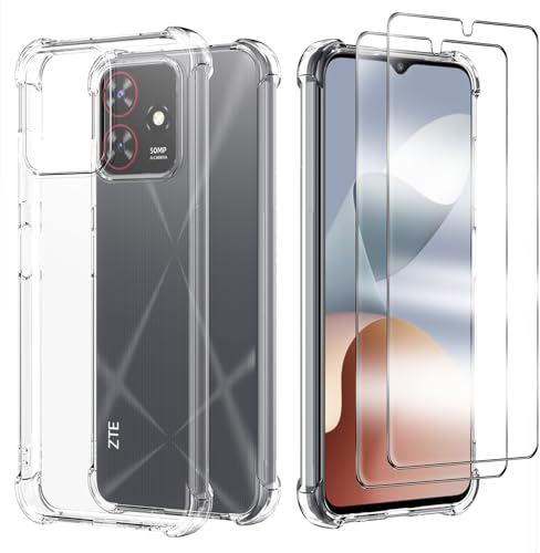 für ZTE Blade A73 4G Hülle,mit 2 Stück Displayschutz Schutzfolie,Handyhülle Transparente Soft Silikon TPU Schutzhülle Bumper Case für ZTE Blade A73 4G, Durchsichtig