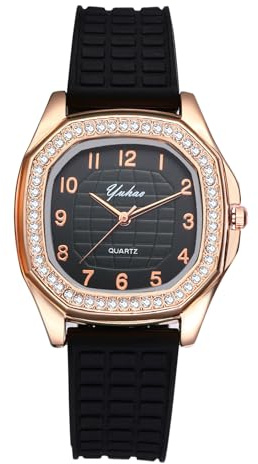 Avaner Montre pour Femme Montres à Strass Quartz Analogique: Montre de Sport Carrée étanche Bracelet en Silicone Montre pour étudiante