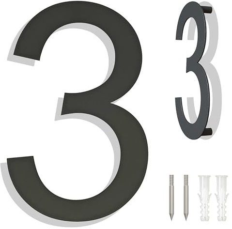 Ywonoby Modern Minimalist Black Stainless Steel House Number Sign - 10in 254mm Height - Arial Number 3