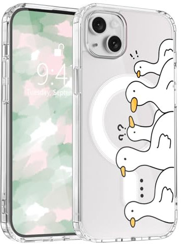 LuminousGuard Schutzhülle für iPhone 13/iPhone 14, kompatibel mit MagSafe, niedliche Kawaii-Ente, magnetische Handyhülle, transparent, weich, schlanke Passform, stoßfeste Schutzhülle für Frauen und