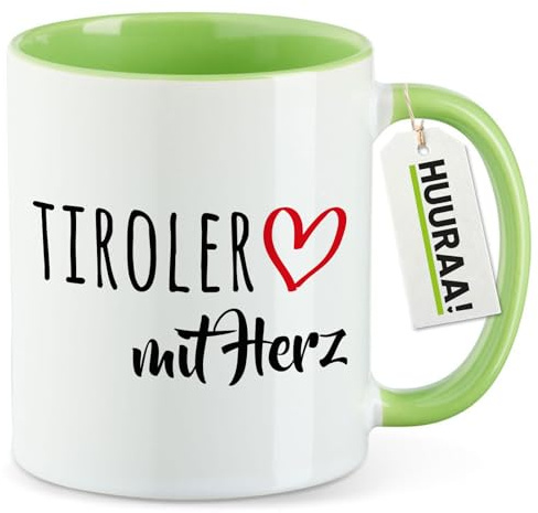 Huuraa Kaffeebecher Tiroler mit Herz Geschenk 330ml Grün Tiroler Mitbringsel