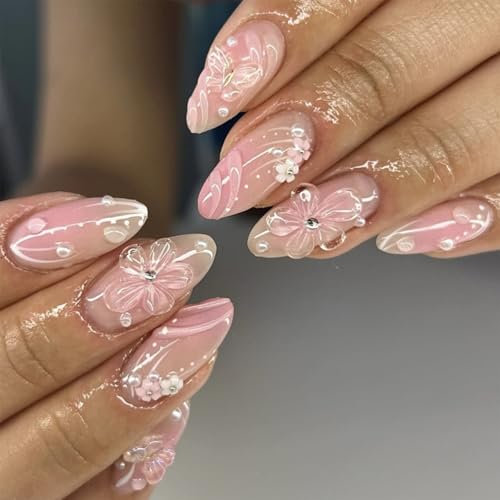 Shimmerz 24 Piece Stiletto Nail Stickers Long Art Nails Distinct Red French Tips with Scattered Rhinestones and Hand-Painted Crosses