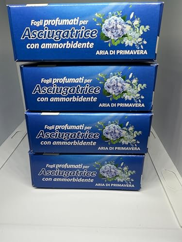 Fogli Profumati per Asciugatrice con Ammorbidente – 4 Confezioni da 20 Fogli (Tot. 80) – Profumo Aria di Primavera, Morbidezza Intensa, Anti‑Statica, Anti‑Piega, Multiuso, Made in Italy