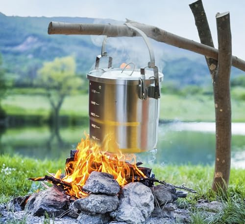 5-in-1 Outdoor-Kochtopf aus Edelstahl, 2,5 Liter | mit Pfanne, mit Deckel, für Camping, für Bushcraft, für Küche