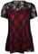 New Womens Floral Lace Short Sleeve Ladies Flower Lined Patterned Stretch T-Shirt Tunic Party Top Plus Size Black & Red Size 22-24