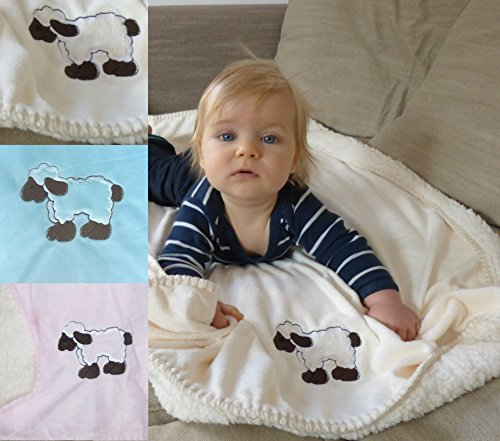 heimtexland super weiche Babydecke mit Fell in rosa Pastell mit süßer Stickerei Schaf HxB 70x100 cm Top Qualität - Kuscheldecke fusselt Nicht! Typ172