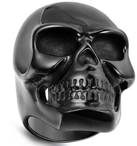 Flongo Herrenring Männer Ringe Daumenring Bandring Siegel Ring, Gross Schwer Edelstahl Ring Schwarz Totenkopf Schädel Gotik Motorradfahrer Biker Herren
