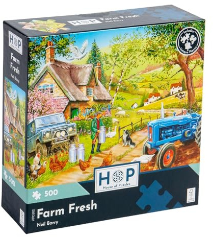 The House of Puzzles Farm Fresh, 500 Piece Jigsaw | Artist Illustrated, Scenic Landscape, Deluxe Puzzle Gift for Adults