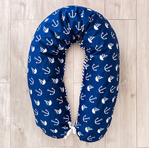 LOOLAY® Stillkissen XXL SUPER WEICH Lagerungskissen Seitenschläferkissen Ink.Bezug 170cm Muster: Anker Marineblau/Streifenmuster Marineblau