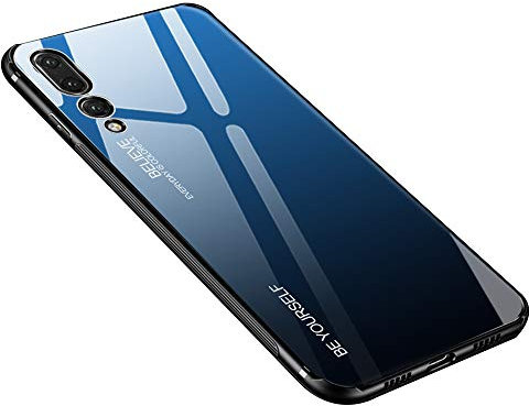 Funda de vidrio para Huawei P20 Pro, cubierta trasera de vidrio templado antiarañazos + marco de TPU carcasa híbrida de silicona a prueba de golpes para Huawei P20 Pro - Azul negro