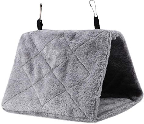 Winter Warm Plush Bird Hammock, Triangle Bird Nest House Hanging Bed for Parrots, Parakeets, Cockatiels, Budgies & Lovebirds (S-Grey)