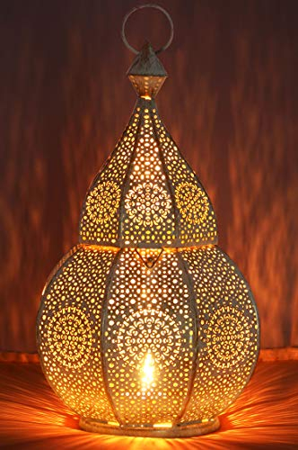 Orientalische Laterne Metall Anaram Weiss Gold 32cm | orientalisches Marokkanisches Windlicht Gartenwindlicht | Marokkanische Metalllaterne für draußen als Gartenlaterne, oder Innen als Tischlaterne