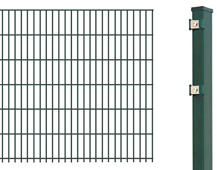 Arvotec Doppelstabmattenzaun als Grundset mit 10 Meter Länge - Zaunset komplett mit Matten, Pfosten und Montagematerial – Höhe & Farbe wählbar (10 m / 1630 mm, Grün)