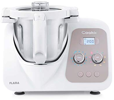 Flama Robot de Cocina Multifunción Cookii 2185FL, 1500W, Wi-Fi, 8 Temperaturas entre 37 y 120 °C, 10 Velocidades, Capacidad de hasta 5 kg, Recipiente de 3.8 L, Más de 200 Recetas, White Vainilla