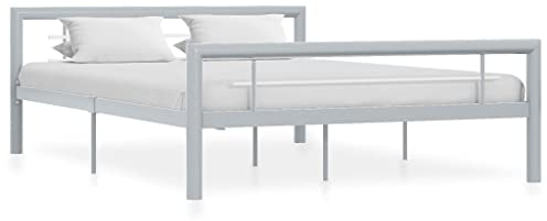 vidaXL Bettgestell Bett Metallbett Schlafzimmerbett Doppelbett Bettrahmen Schlafzimmermöbel Ehebett Lattenrost Grau Weiß Metall 120x200cm