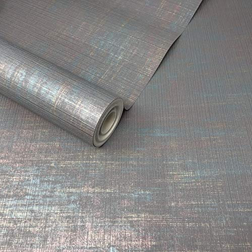 Teal Blue, Mauve Purple and Gold Textured Stripes Feature Wallpaper - M1408
