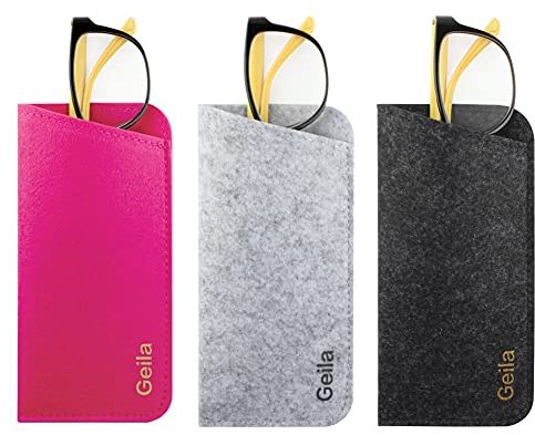 Geila 3 Pack Brillenetuis – Einstecktasche aus weichem Filz – Aufbewahrungstasche für Brillen Make-up-Etui