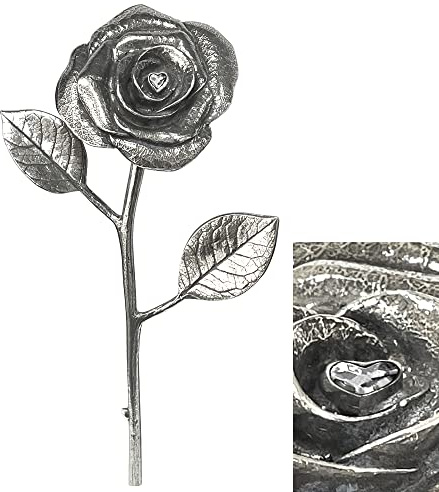 English Pewter Company 25th 25 Year Silver Wedding Anniversary Everlasting Forever Rose With Heart Crystal Keepsake Gift [ANN106]