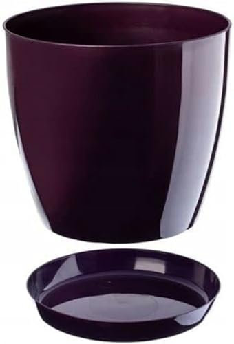 B2C Plant Pot Flower 20 Colours 9 sizes Gloss Plastic Plant Pots Planter Saucer Tray Deco (23 cm/ 9 inch, Plum)