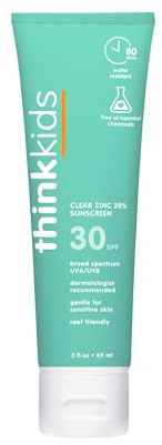 Thinkkids SPF 30 Mineral Sunscreen, Clear Zinc Oxide, 3 fl oz – Natural, Water Resistant, Kids & Toddler Sun Protection, Reef Safe