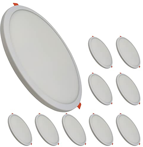 LED ATOMANT Pack 10x Panel LED Redondo Plano 20W Corte Ajustable 50-180mm, Blanco Neutro (4500K), 1800 lumenes