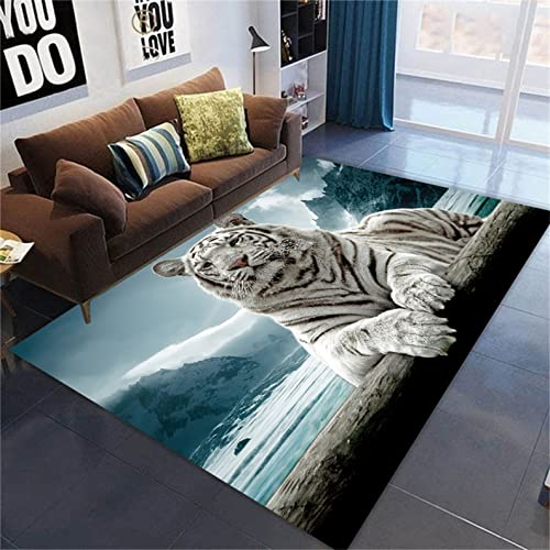 Tier 3D Teppich Großer Wohnzimmerteppich Waldpferd Weiß Tiger Traumfänger Wolfskopf Schlafzimmerteppich Dekoration Kinderteppich Tropenpflanze Tukan Couchtisch Fußmatte (160 x 200 cm, Grau)