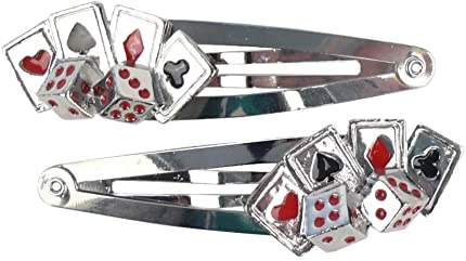 Haarspangen Lustige Auffällige Motive für Kinder Halloween Fasching Karneval Cosplay Haarschmuck für Damen (Haarclip Poker Karten und Würfel)