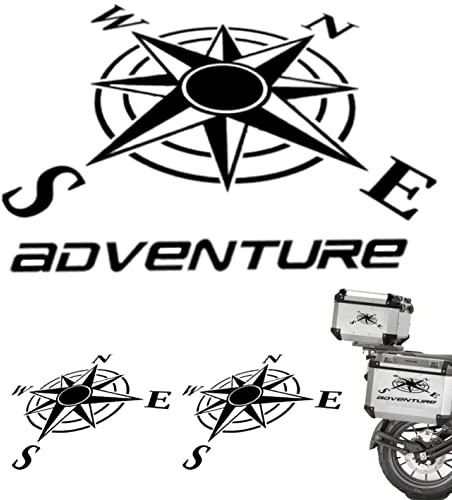 nuovo kit Adesivi Stickers Rosa dei venti adventure da 34 cm + omaggio 2 adesivi rosa dei venti da 15 cm valigie per moto enduro adventure Trail off Road Sport 4x4 per Auto o Moto (Nero Opaco)