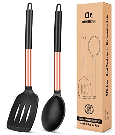 Lot de 2 grandes spatules fendues en silicone, cuillère solide antiadhésive, haute résistance à la chaleur, sans BPA, ustensiles de cuisine parfaits pour frire, tourner, mélanger, égoutter, remuer