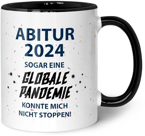 Bedruckte Tasse mit Spruch - Pandemie Abitur - Lustiges Geschenk für Abiturienten - Geschenk für Schüler mit Abiturabschluss - für den Schulabschluss - Farbe Schwarz & Weiß